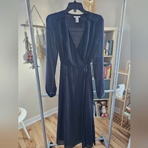 h&m blue wrap dress H&M Womens Blue Faux Wrap Dress, Size Large